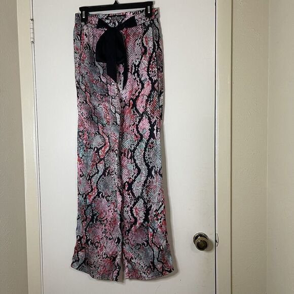 Valery Kovalska Pink Python silk drawstring straight leg lounge pants size small - Picture 1 of 6